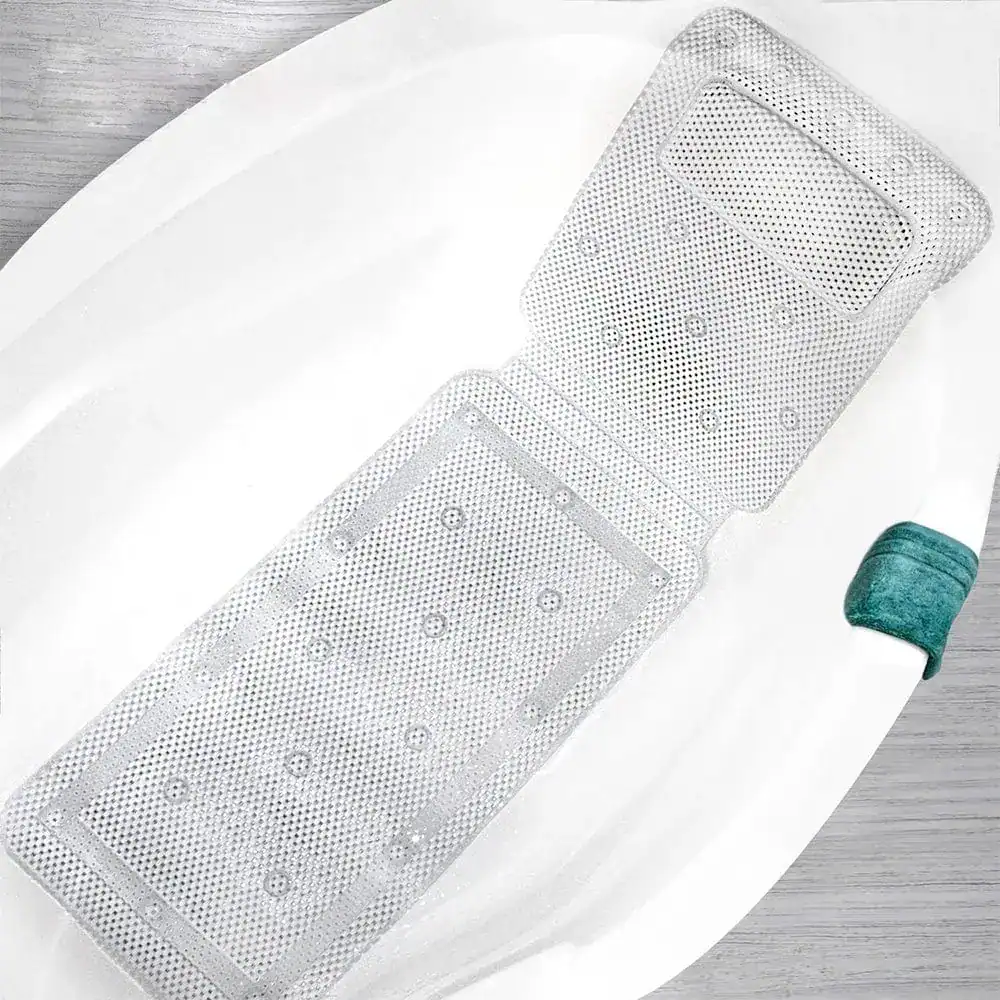 Badkarsmatta XXL med kudde, genomskinlig, för badkar, med textil och kudde i grön färg.