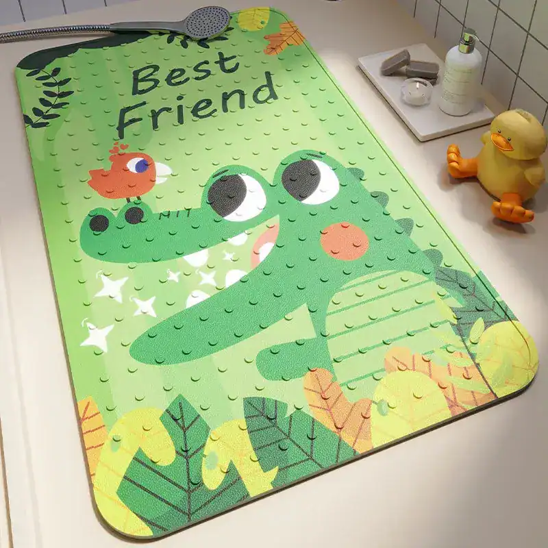 Badmatta för barn med krokodil och texten 'Best Friend', antimögel, grön, badrumsmatta.
