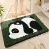 Badmatta barn panda, grön bakgrund, mjuk textil, badrumsmatta för barn.