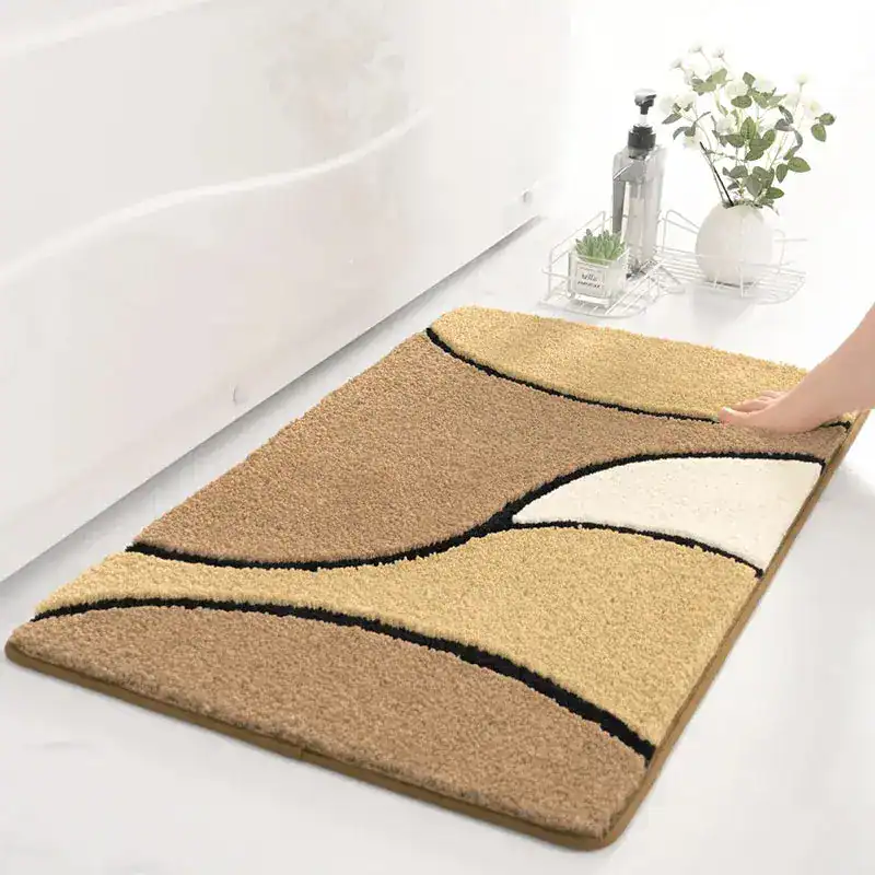 Badrumsmatta Art Deco i blå, beige och svart med modern geometrisk design för badrum.