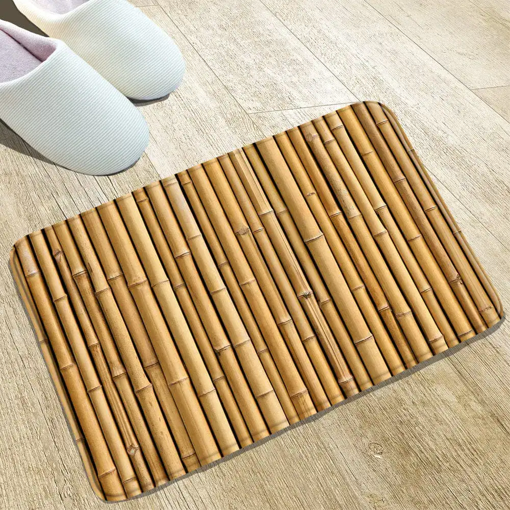 Badrumsmatta bambu löv, naturfärgad, mjuk och vattentät för badrummet.