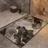 Badrumsmatta Diatomit Marmor Blå med svart och guld, vattenresistent och stilren för badrum.