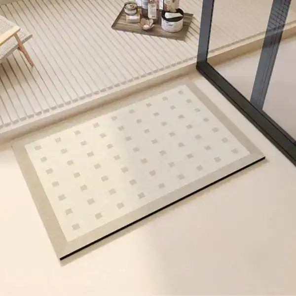 Badrumsmatta Diatomit Prickar, vit med grå prickmönster, modern design för badrum.
