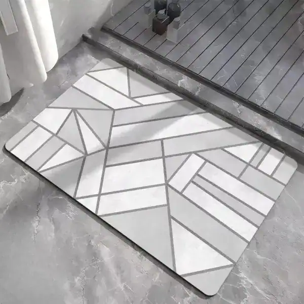 Badrumsmatta med geometrisk grå mönster, modern design för badrum.
