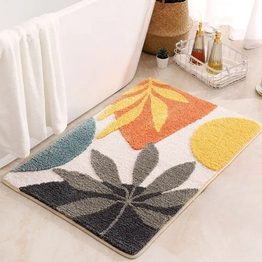 Badrumsmatta Löv Och Sol med färgglada blad och solmotiv i badrummet.