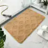Badrumsmatta mikrofiber beige med rutig textur, idealisk för badrummet.