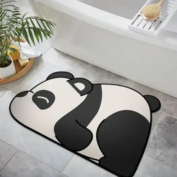 Badrumsmatta med panda-motiv, svartvitt, mjuk och vattentät för badrum.
