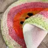Badrumsmatta Papaya, rund, färgglad regnbågsdesign, mjuk ullmatta för badrum.