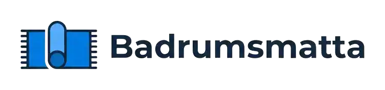 Badrumsmatta logotyp med blått och vit färgsättning.