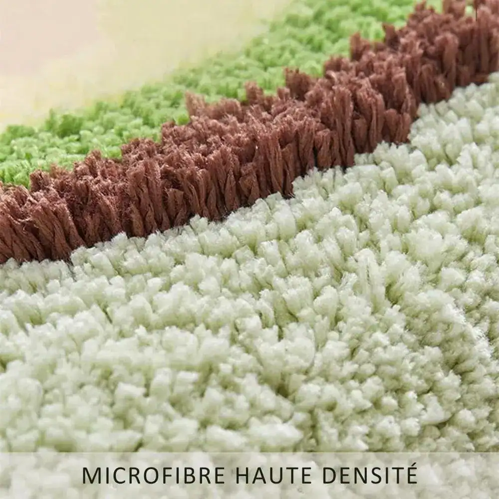 Badrumsmatta avokado i mikrofiber, hög densitet, flerfärgad design med grön, brun och vit textil.