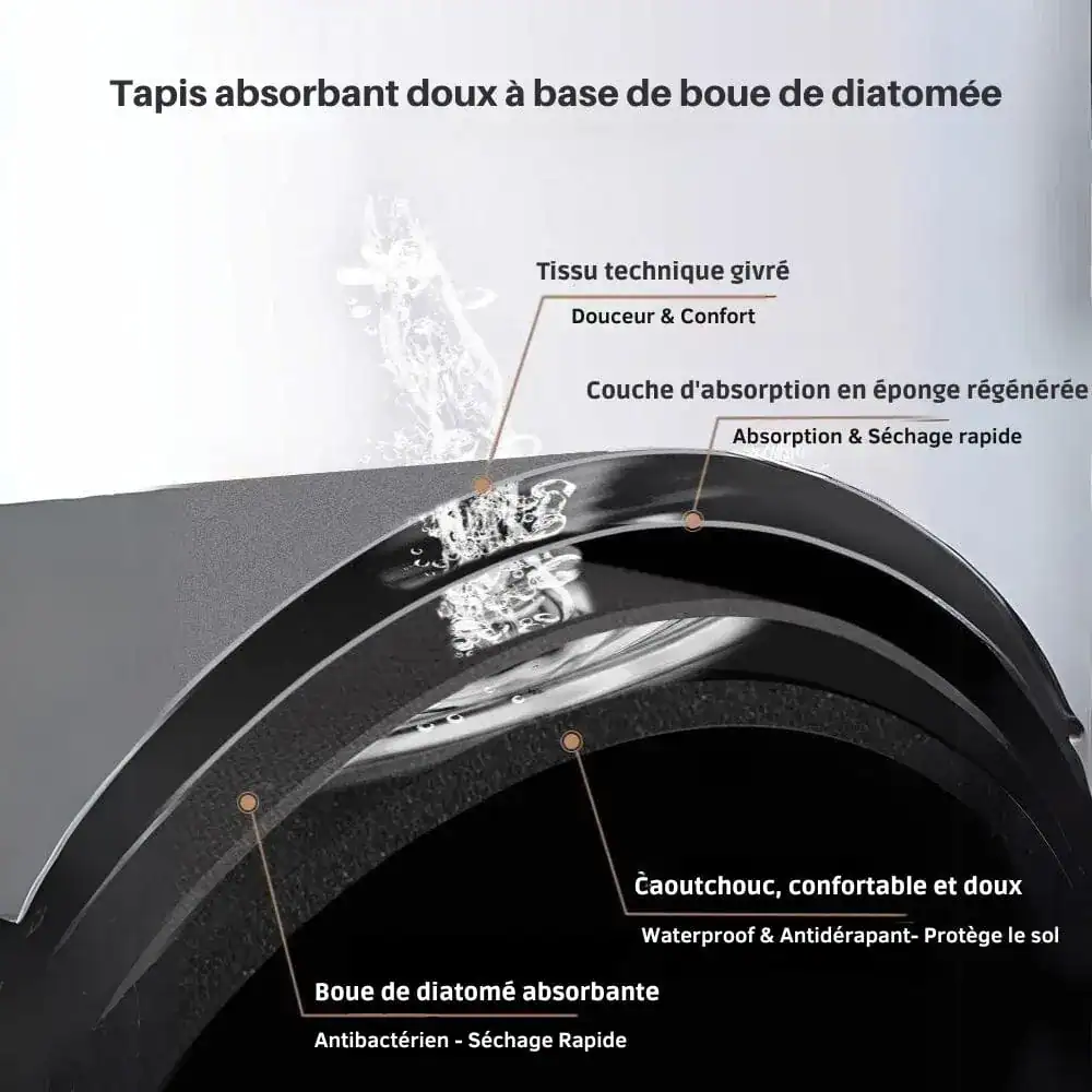 Badrumsmatta Diatomit Marmor Grå, absorberande och antiskridande med diatomit och givret yttre lager.
